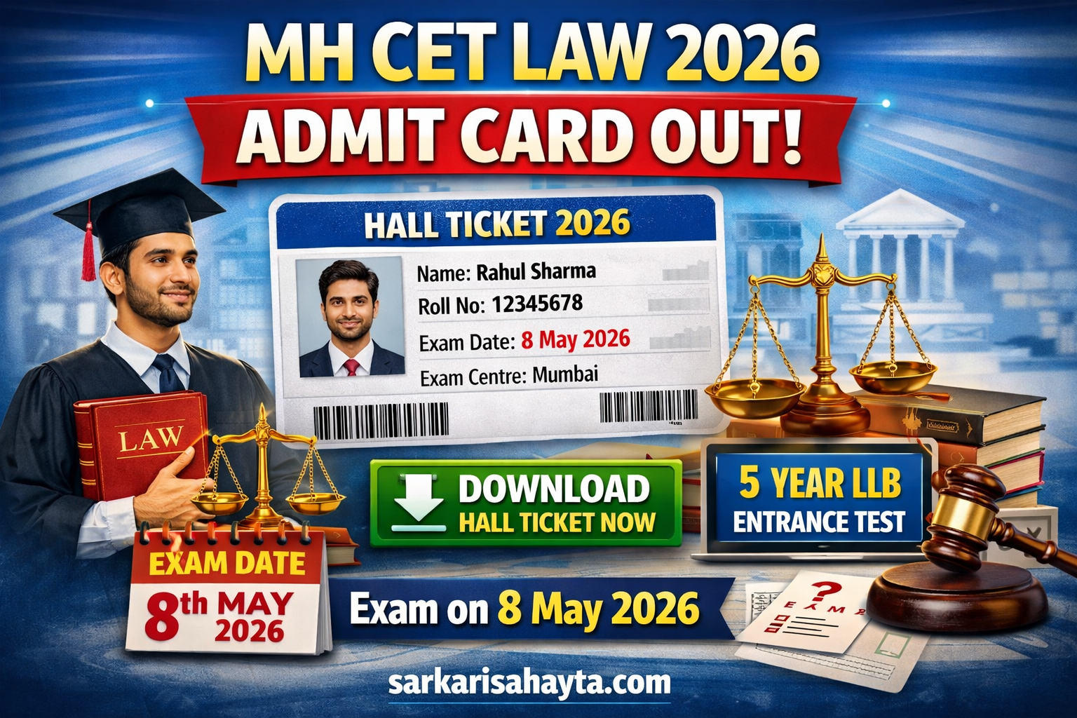  MH CET Law Admit Card 2026 Out  Download 5Year LLB Hall Ticket for Exam on 8 May