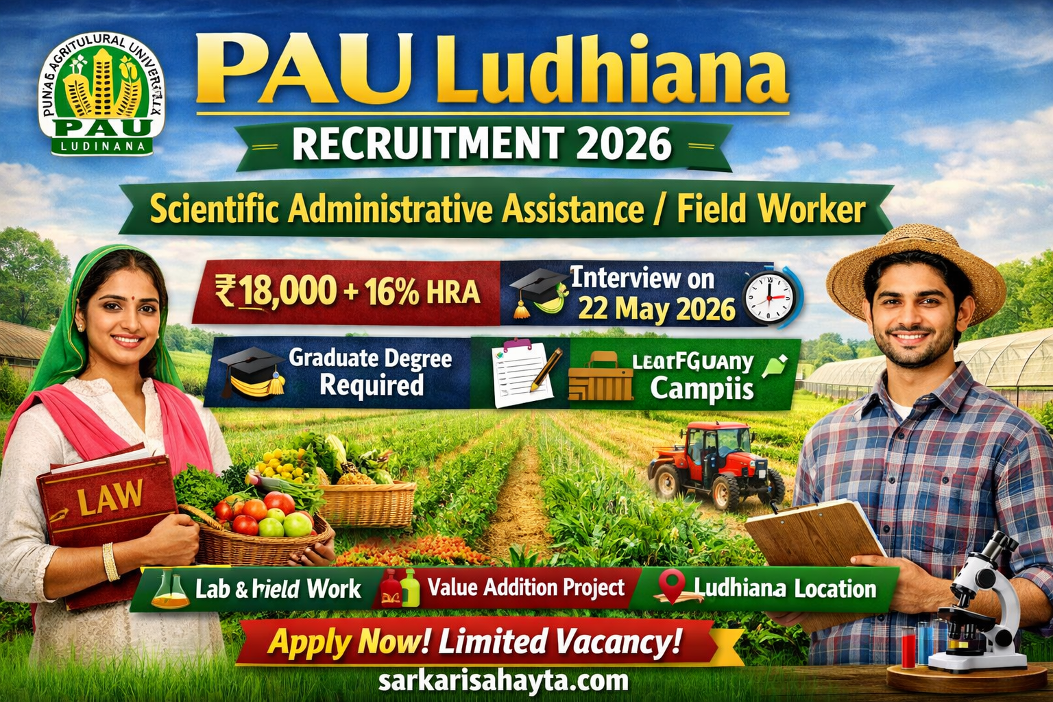  PAU Ludhiana Recruitment 2026  Scientific Administrative AssistanceField Worker