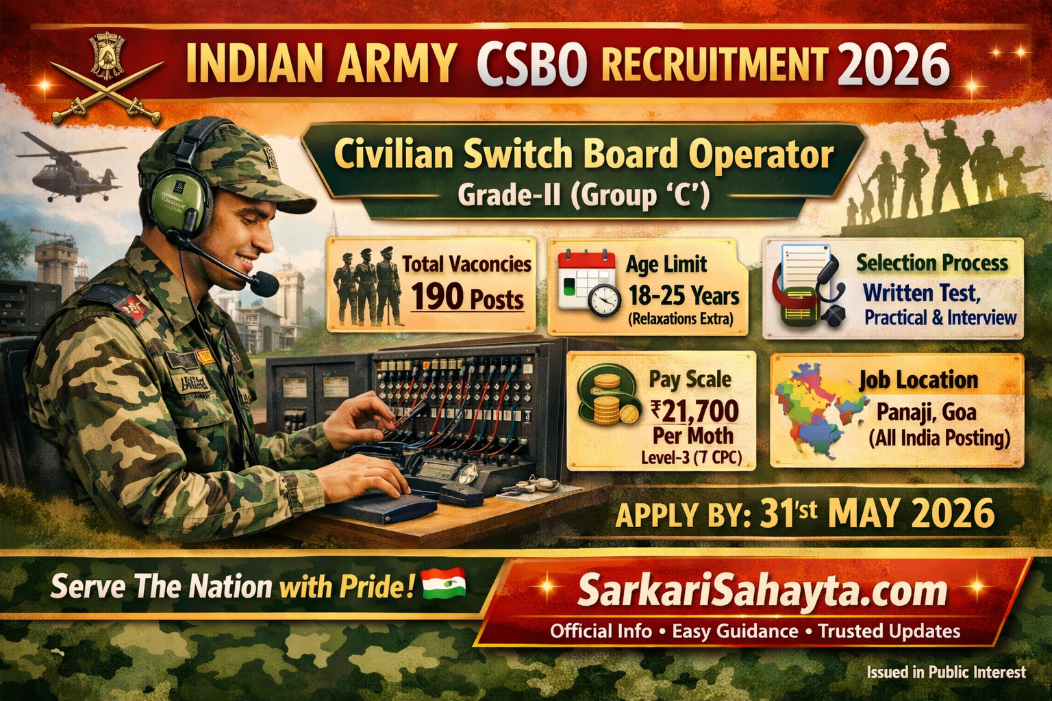  Indian Army Recruitment2026  CSBOGradeIIGroupC