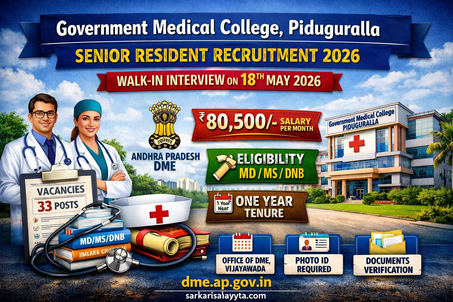 🏥 Government Medical College, Piduguralla – Walk-In Recruitment for Senior Resident Posts 2026 🎓