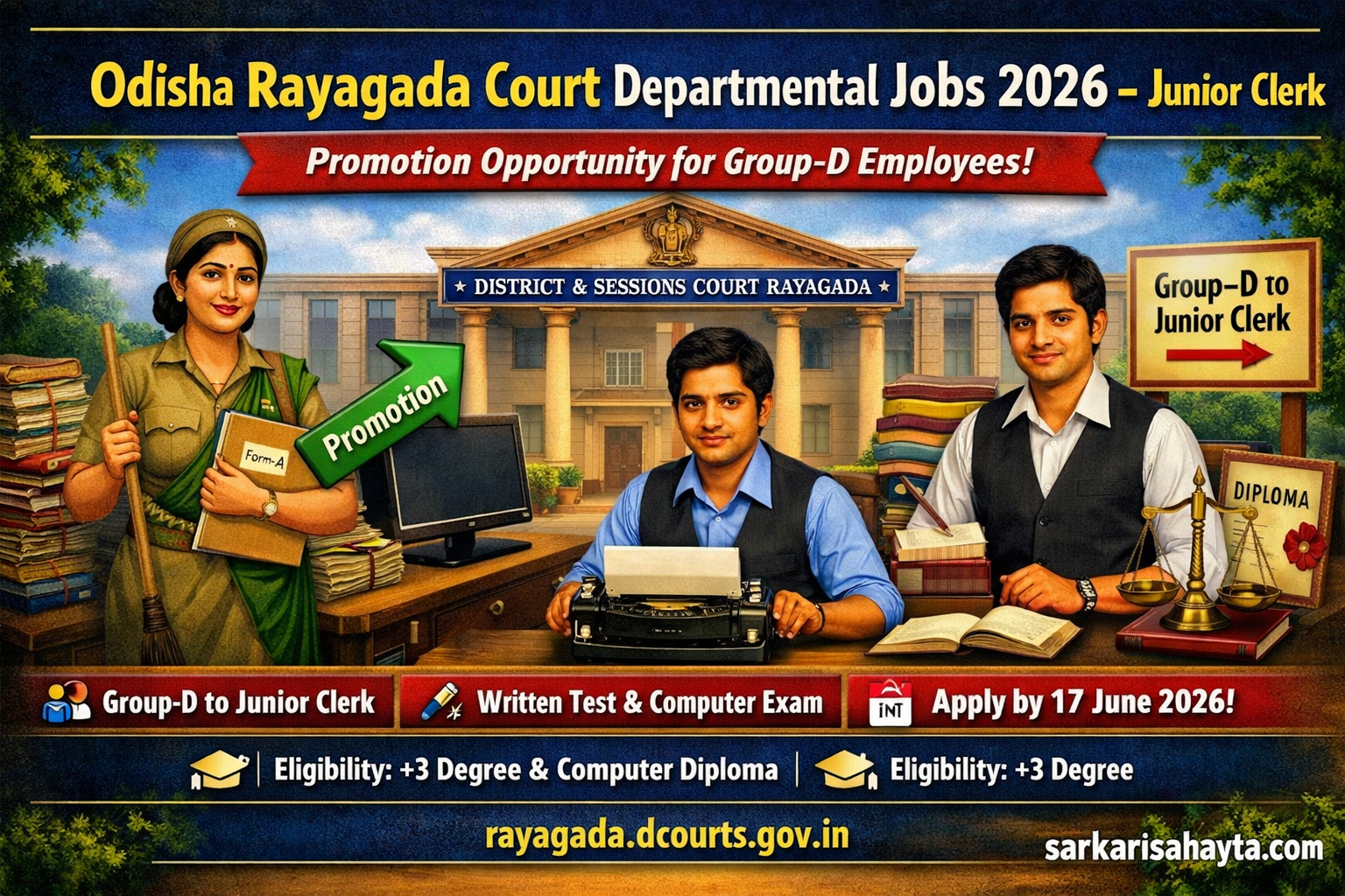 ⚖️ Odisha Rayagada Court Departmental Jobs 2026 Junior Clerk