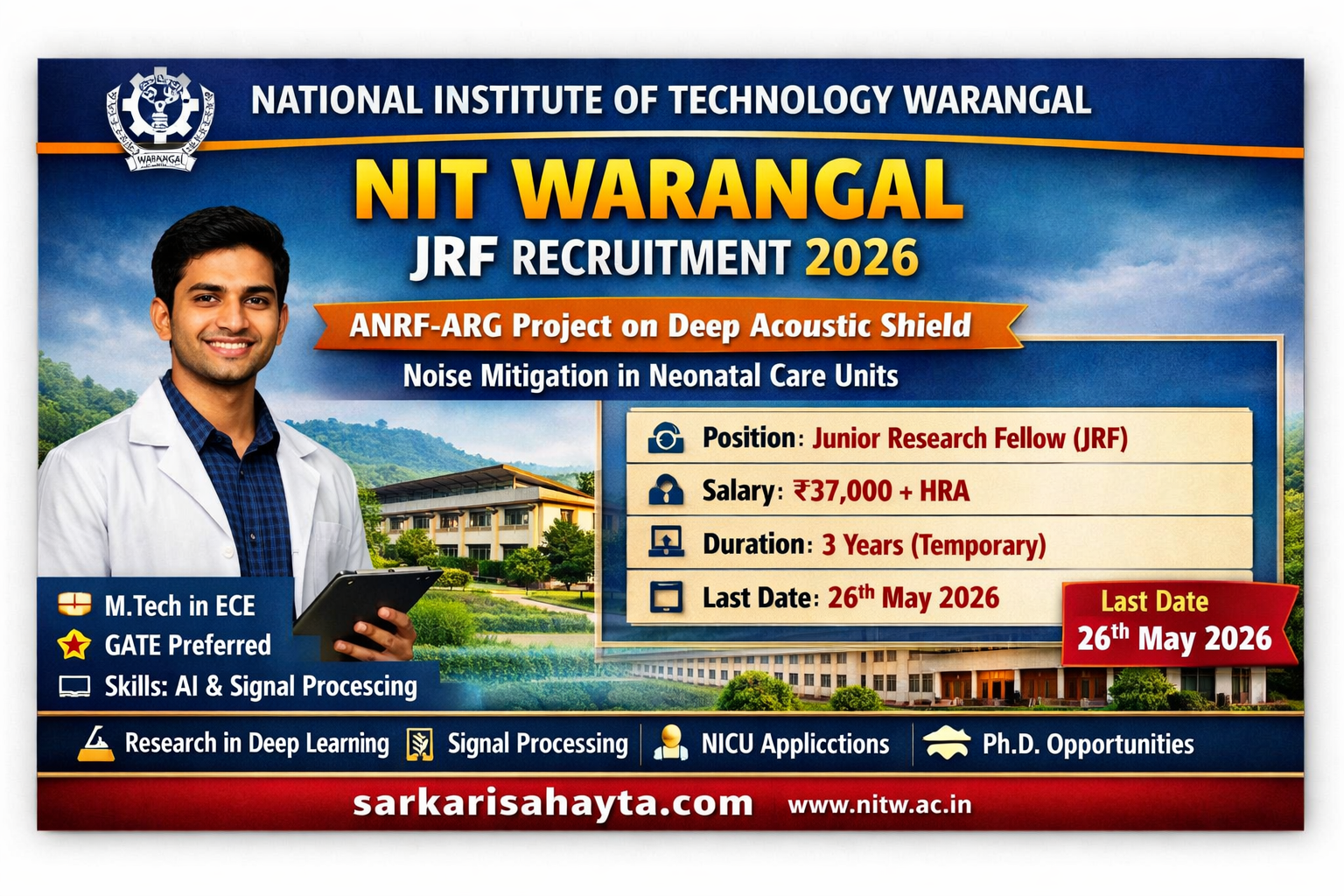 🎓 NIT Warangal Recruitment 2026 – Junior Research Fellow (JRF) under ANRF‑ARG Project