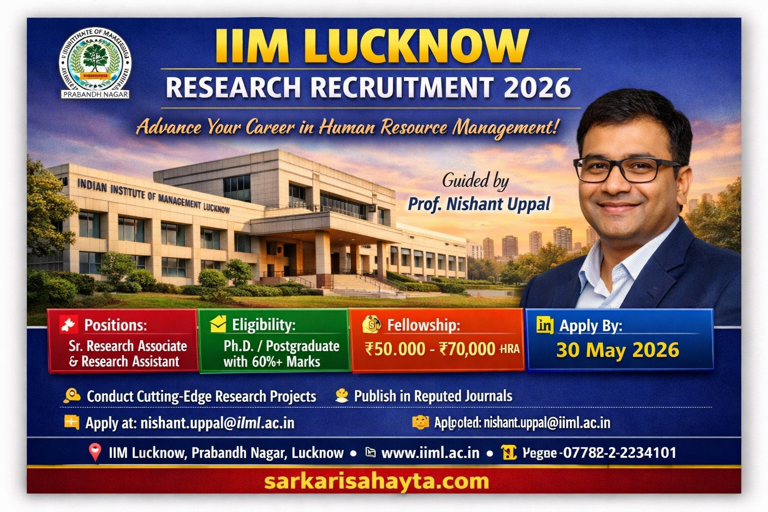IIM Lucknow Recruitment 2026 Senior Research Associate & Research Assistant Positions