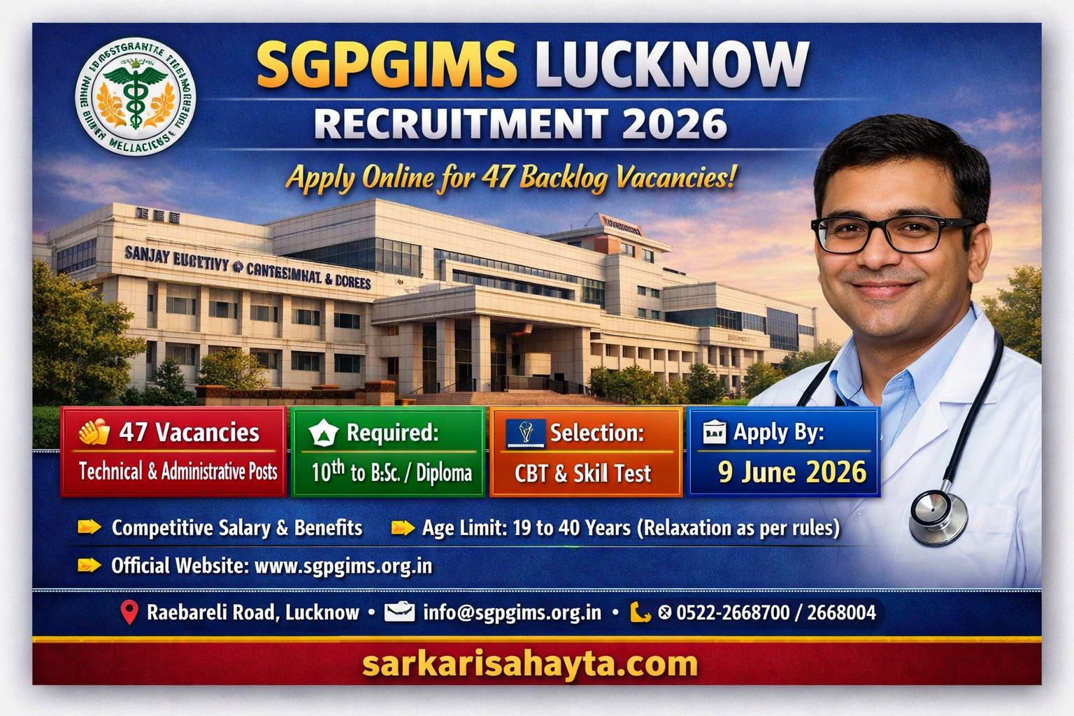🏥 SGPGIMS Lucknow Recruitment 2026 – Apply Online for 47 Backlog Vacancies