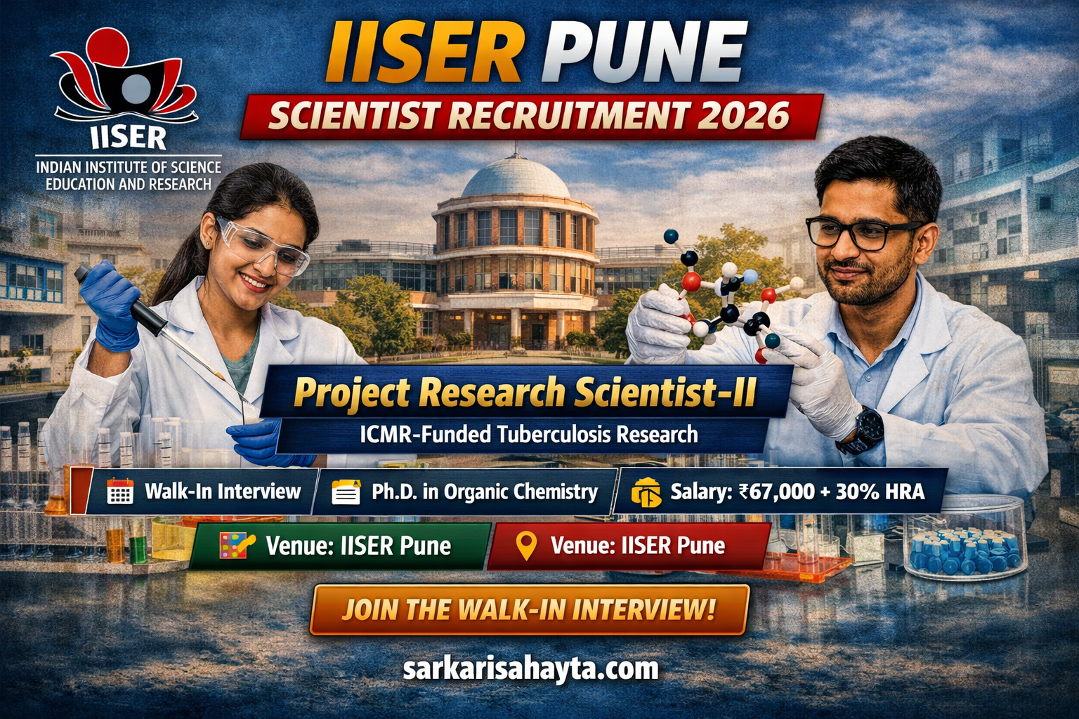 🔬 IISER Pune Project Research Scientist‑II Recruitment 2026 – Walk‑in Interview Details