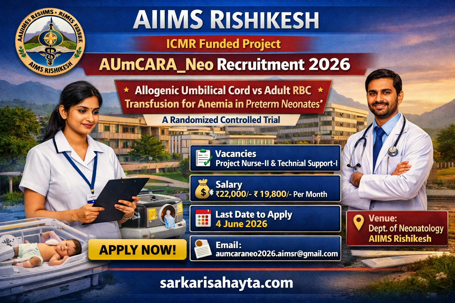 🧬 AIIMS Rishikesh Recruitment 2026 – Apply for Project Nurse-II & Technical Support-I under ICMR Funded Project!