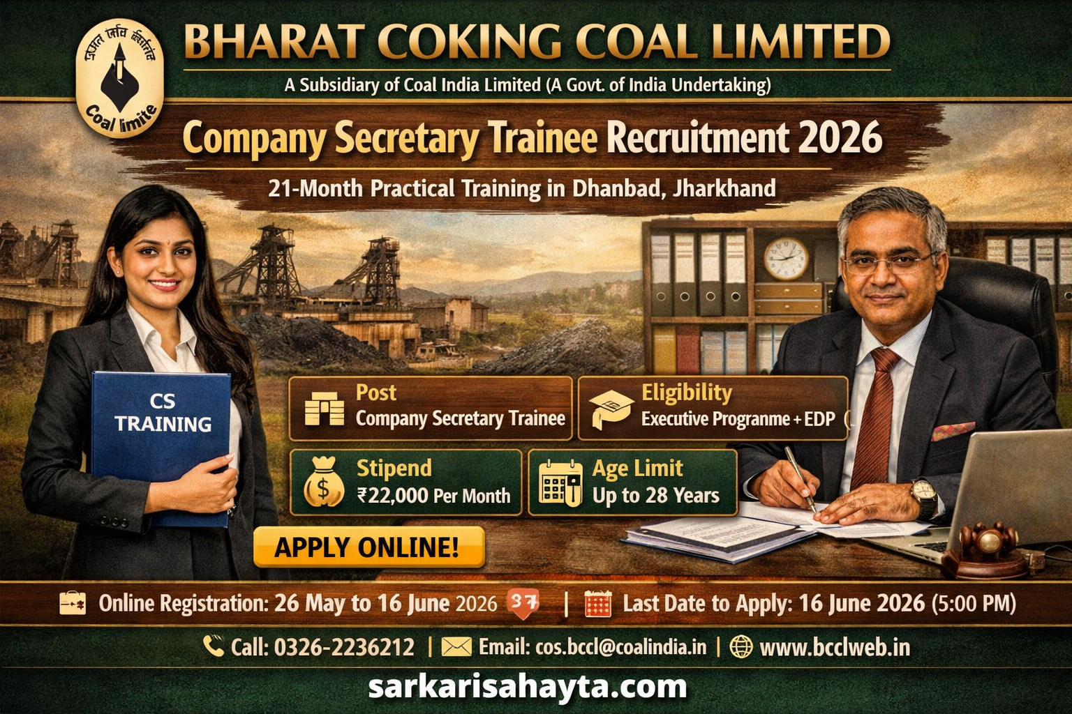 🏭 Bharat Coking Coal Limited (BCCL) Recruitment 2026 – Apply Online for Company Secretary Trainee!
