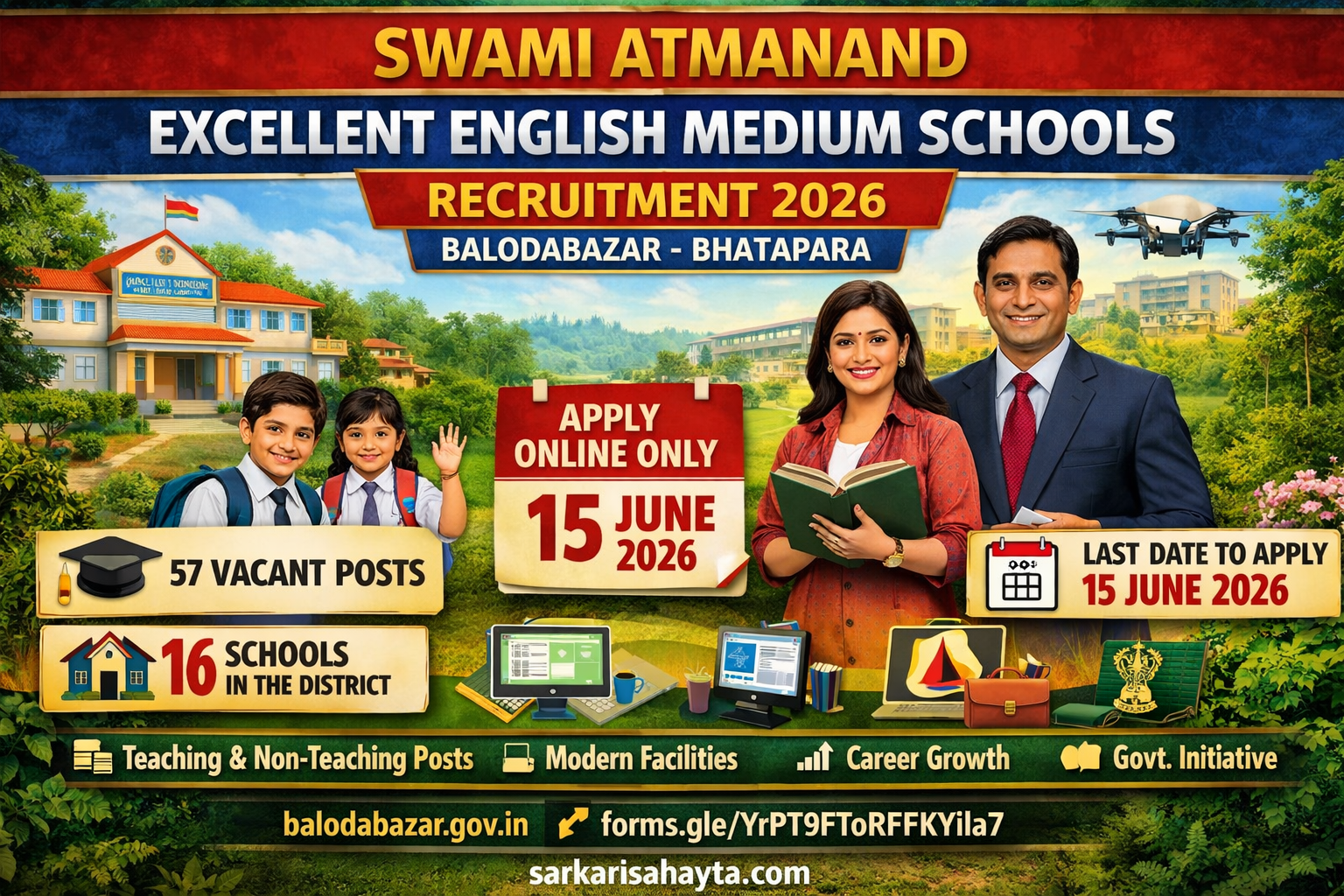 Swami Atmanand Excellent English Medium Schools Recruitment 2026 – Apply Online for 57 Posts in Balodabazar‑Bhatapara District