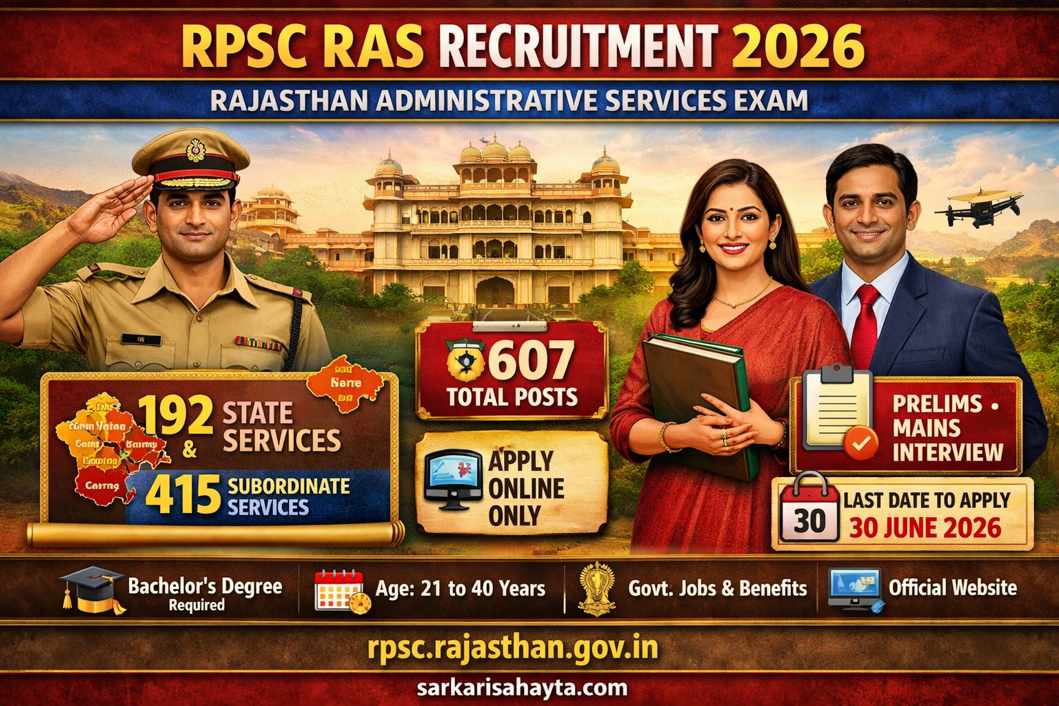 RPSC RAS Recruitment 2026 – Apply Online for 607 State & Subordinate Services Posts