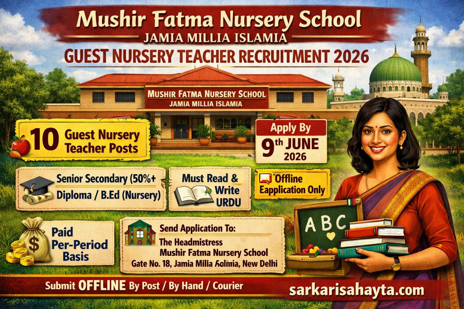 👩‍🏫 Mushir Fatma Nursery School, Jamia Millia Islamia – Recruitment 2026 for Guest Nursery Teachers