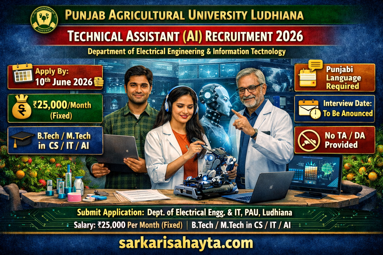 Punjab Agricultural University (PAU) Ludhiana – Technical Assistant (Artificial Intelligence) Recruitment 2026