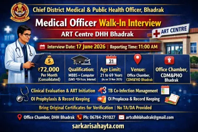 Medical Officer Walk-In Interview 2026 – ART Centre DHH Bhadrak (Odisha)