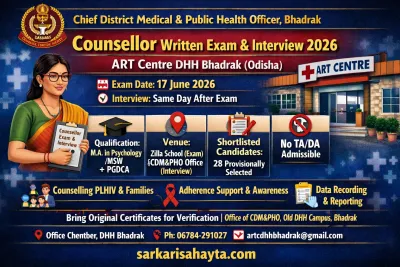 Counsellor Written Exam & Interview 2026 – ART Centre DHH Bhadrak (Odisha)
