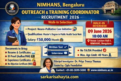 NIMHANS Recruitment 2026 – Outreach and Training Coordinator (Walk-in Selection)