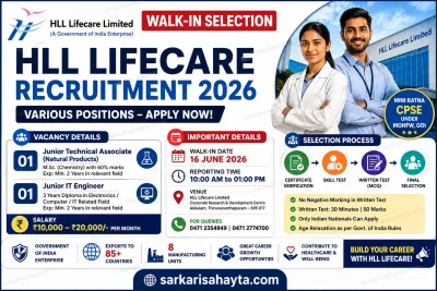 🚀 HLL Lifecare Recruitment 2026 – Walk-in Selection for Junior Technical Associate & Junior IT Engineer Posts