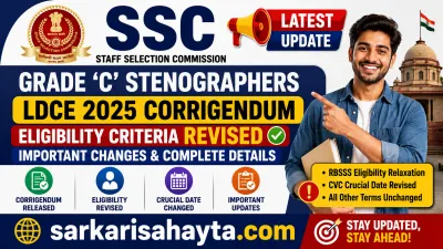 SSC Grade ‘C’ Stenographers LDCE 2025 Corrigendum – Eligibility Criteria Revised, Important Changes & Complete Details