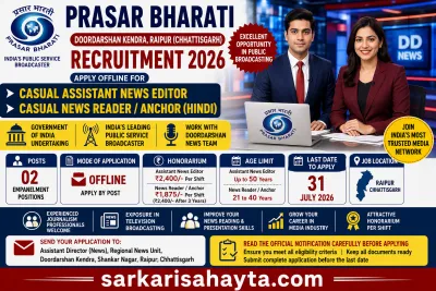 📺 Prasar Bharati Raipur Recruitment 2026 – Apply Offline for Casual Assistant News Editor & Casual News Reader/Anchor (Hindi) | Eligibility, Honorarium & Complete Guide