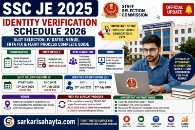 📢 SSC JE 2025 Identity Verification Schedule 2026: Slot Selection, IV Dates, Venue, FRTA FIX & FLOAT Process Complete Guide