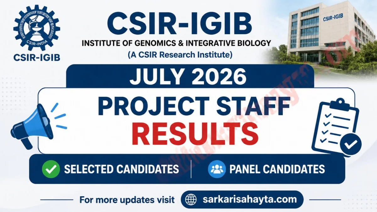 CSIR‑IGIB July 2026 Project Staff Results: Selected & Panel Candidates