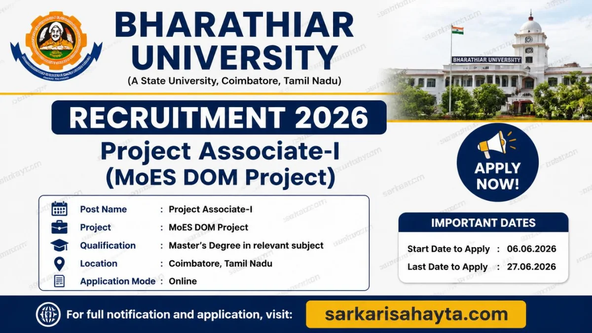 Bharathiar University Recruitment 2026 – Project Associate‑I (MoES DOM Project)