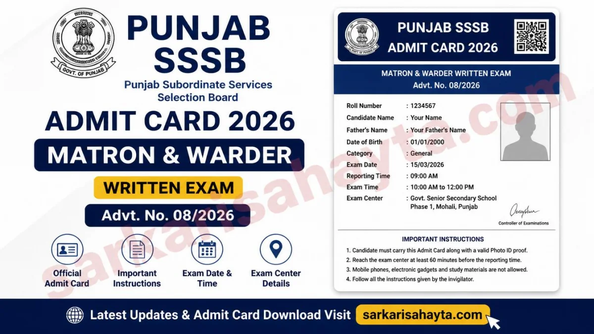 Punjab SSSB Admit Card 2026 – Matron & Warder Written Exam (Advt. No. 08/2026)