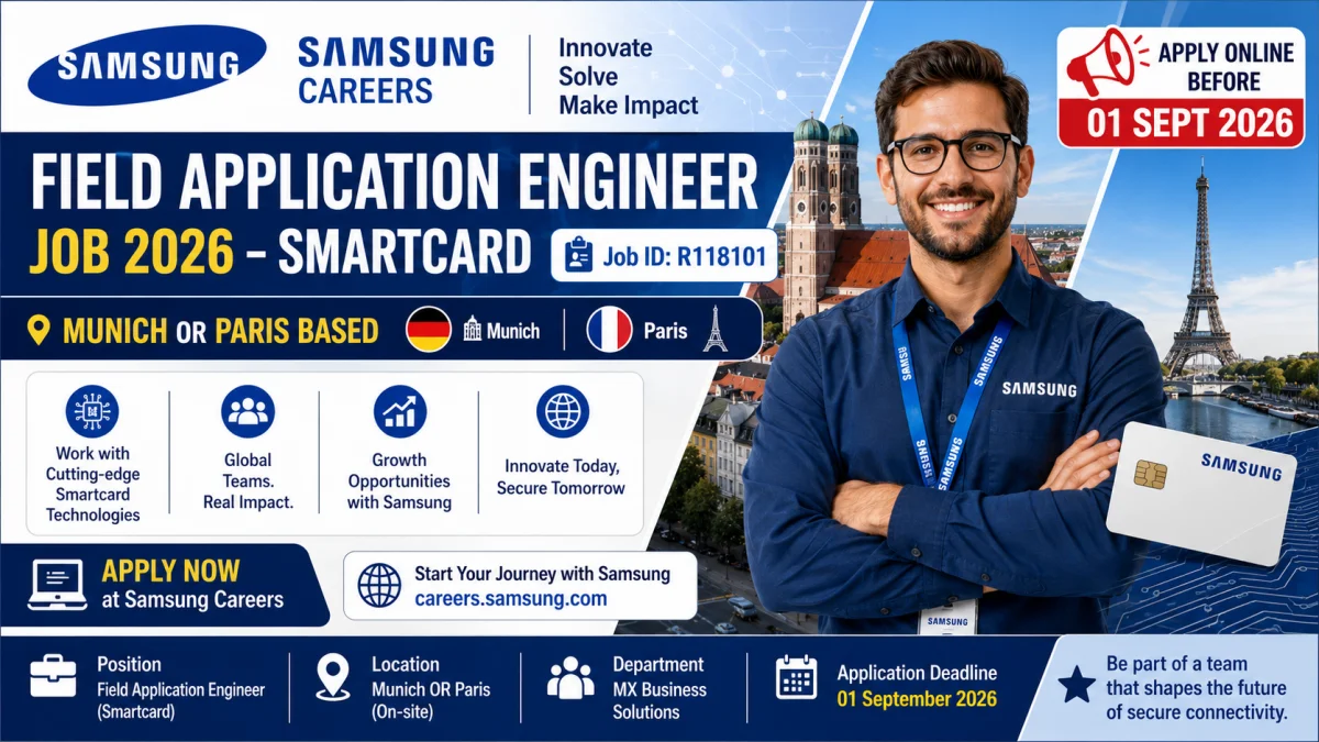 🔧 Samsung Field Application Engineer Job 2026 – Smartcard (Munich OR Paris Based) | R118101 | Apply Online Before 01 Sept 2026 @ Samsung Careers 📢