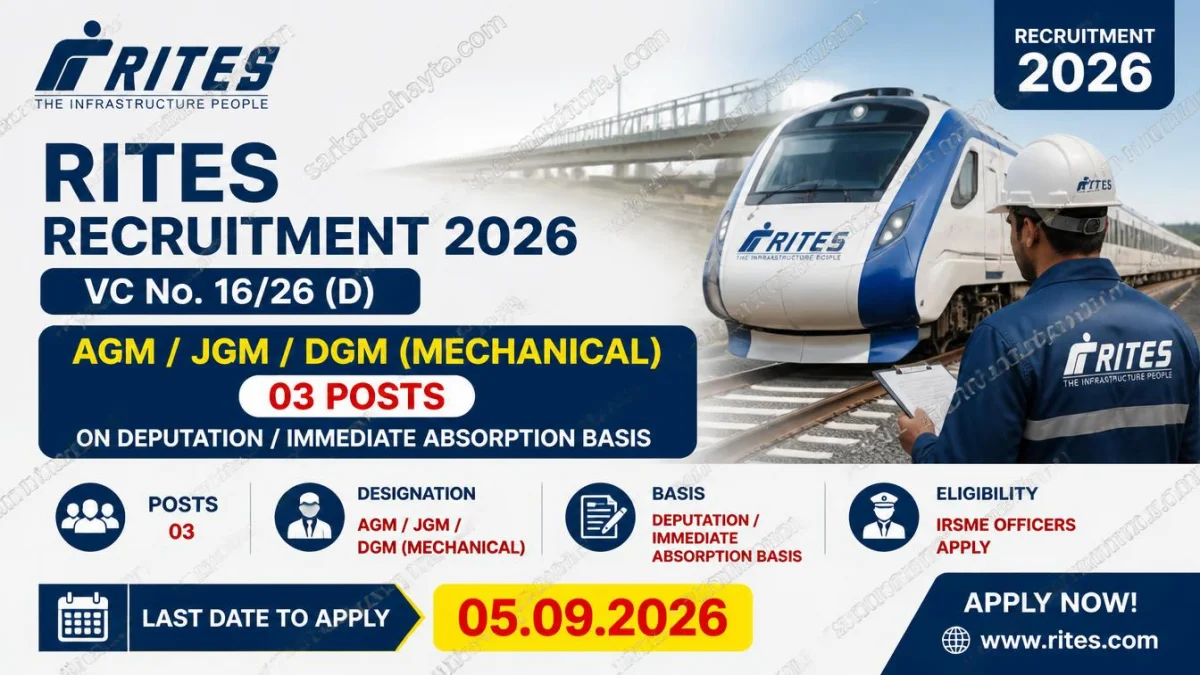 RITES Recruitment 2026 for IRSME Officers – 03 AGM, JGM, DGM Posts on Deputation Basis