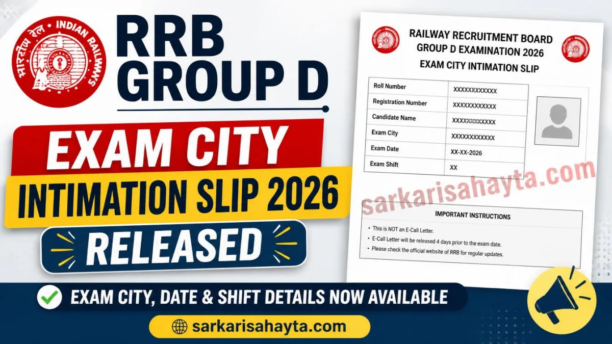 RRB Group D Exam City Intimation Slip 2026 Released