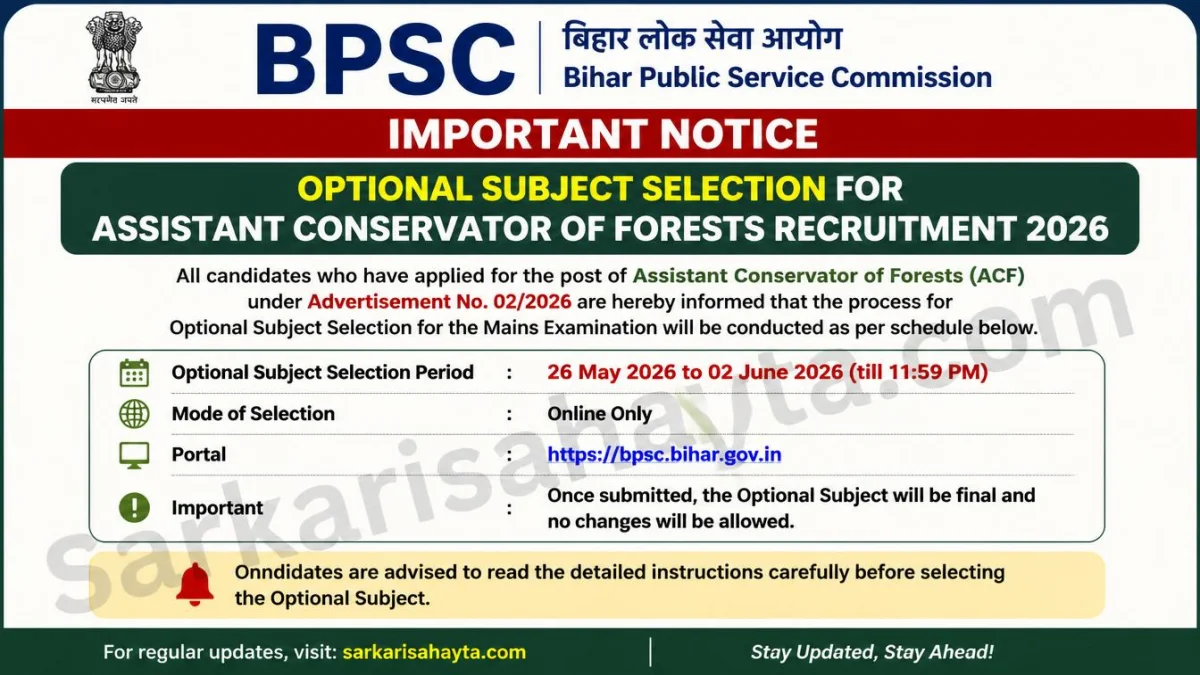 BPSC ACF Recruitment 2026 – Optional Subject Selection Mandatory