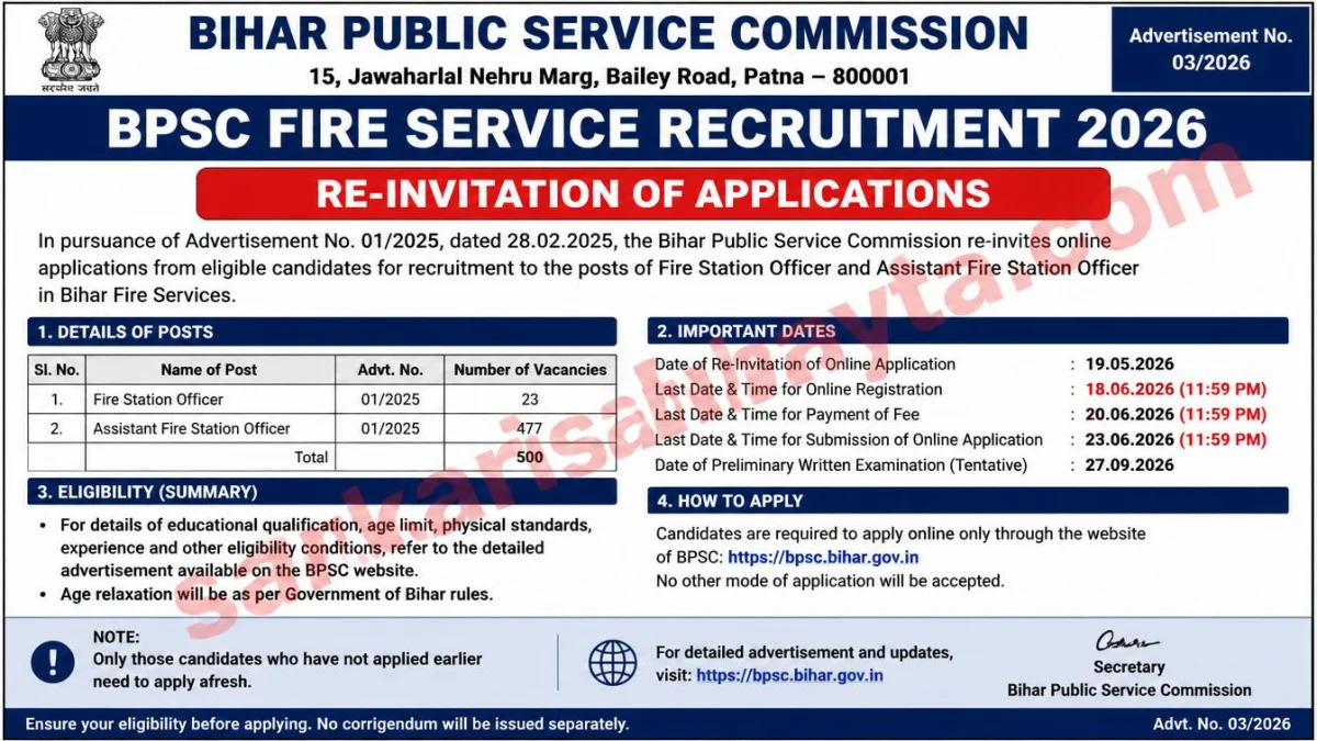 BPSC Fire Service Recruitment 2026 – Re‑Invitation of Applications