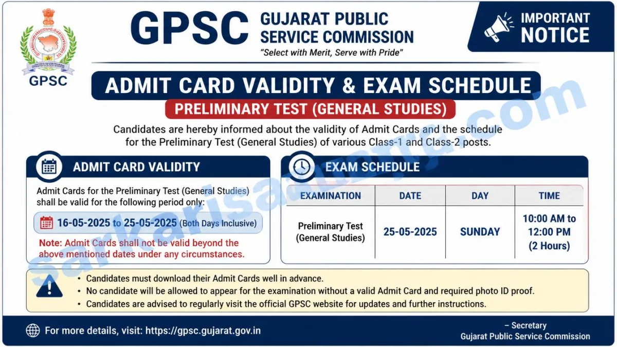 GPSC Preliminary Exam 2026 – Admit Card Validity Notice
