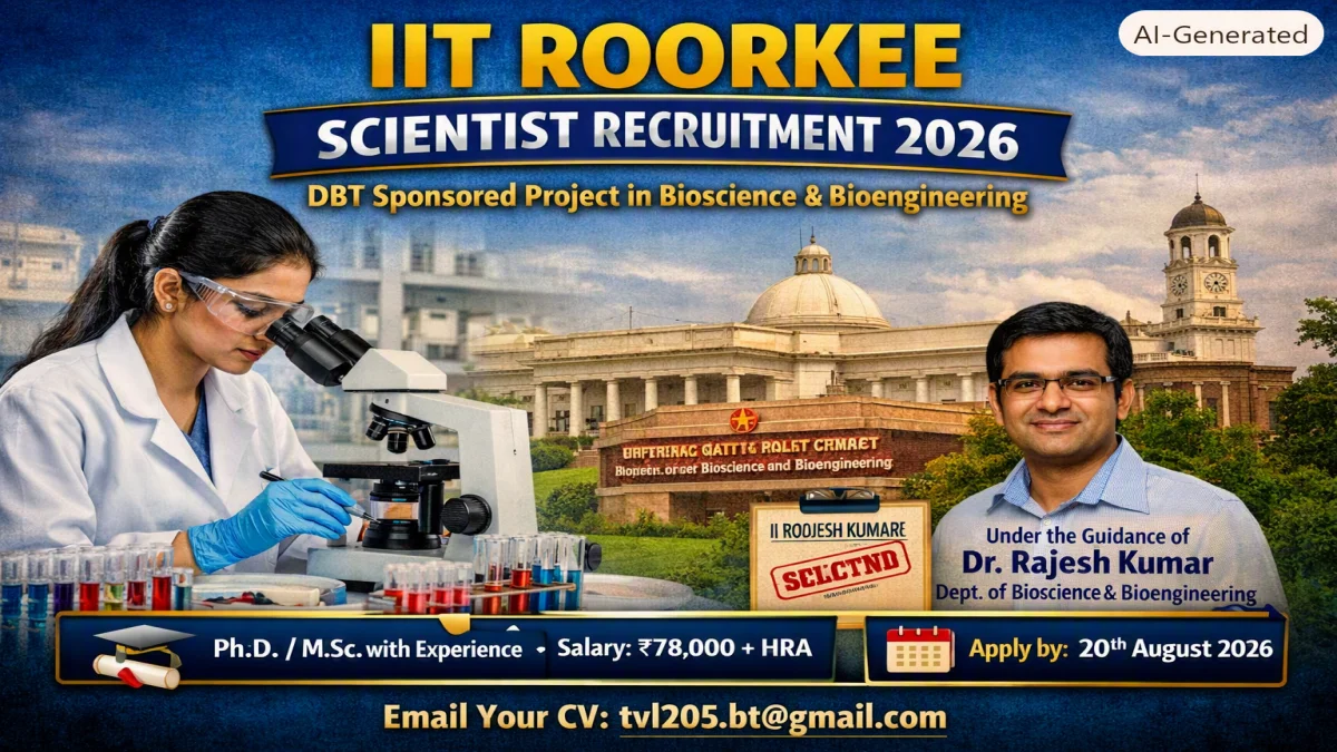 IIT Roorkee Scientist Recruitment 2026 – Apply for DBT Project Position in Bioscience & Bioengineering