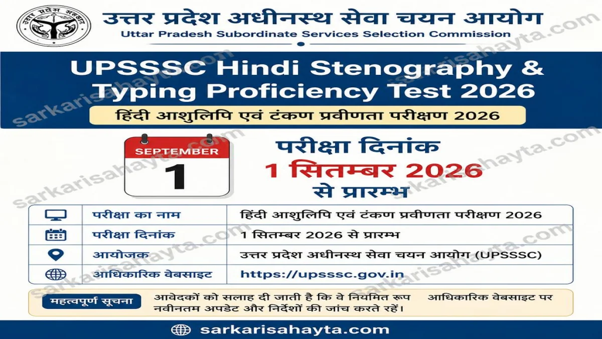 UPSSSC Hindi Stenography & Typing Proficiency Test 2026 – Exam from 1st September