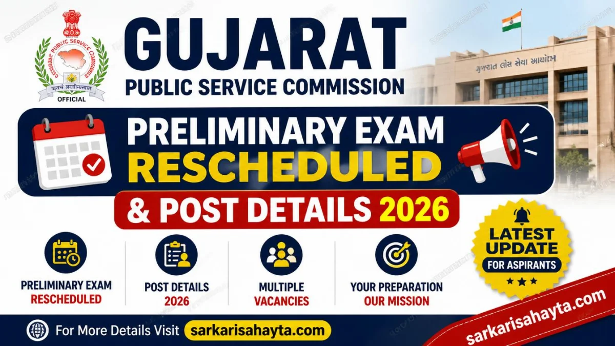 Gujarat Public Service Commission – Preliminary Exam Rescheduled & Post Details 2026