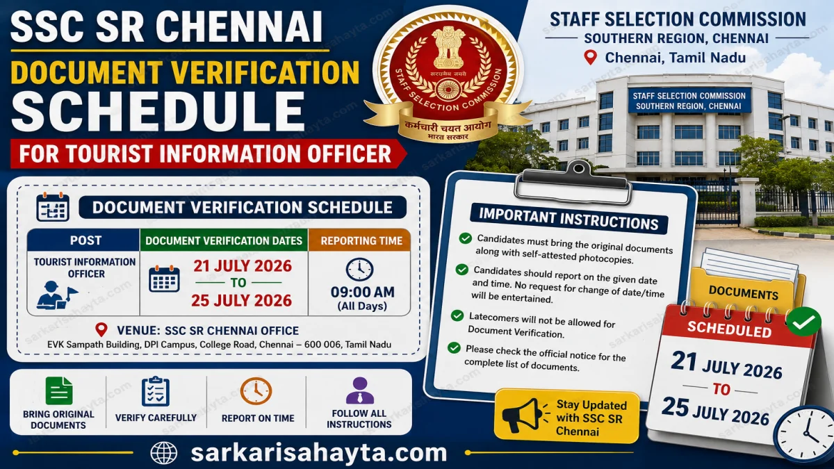 SSC SR Chennai – Document Verification Schedule for Tourist Information Officer