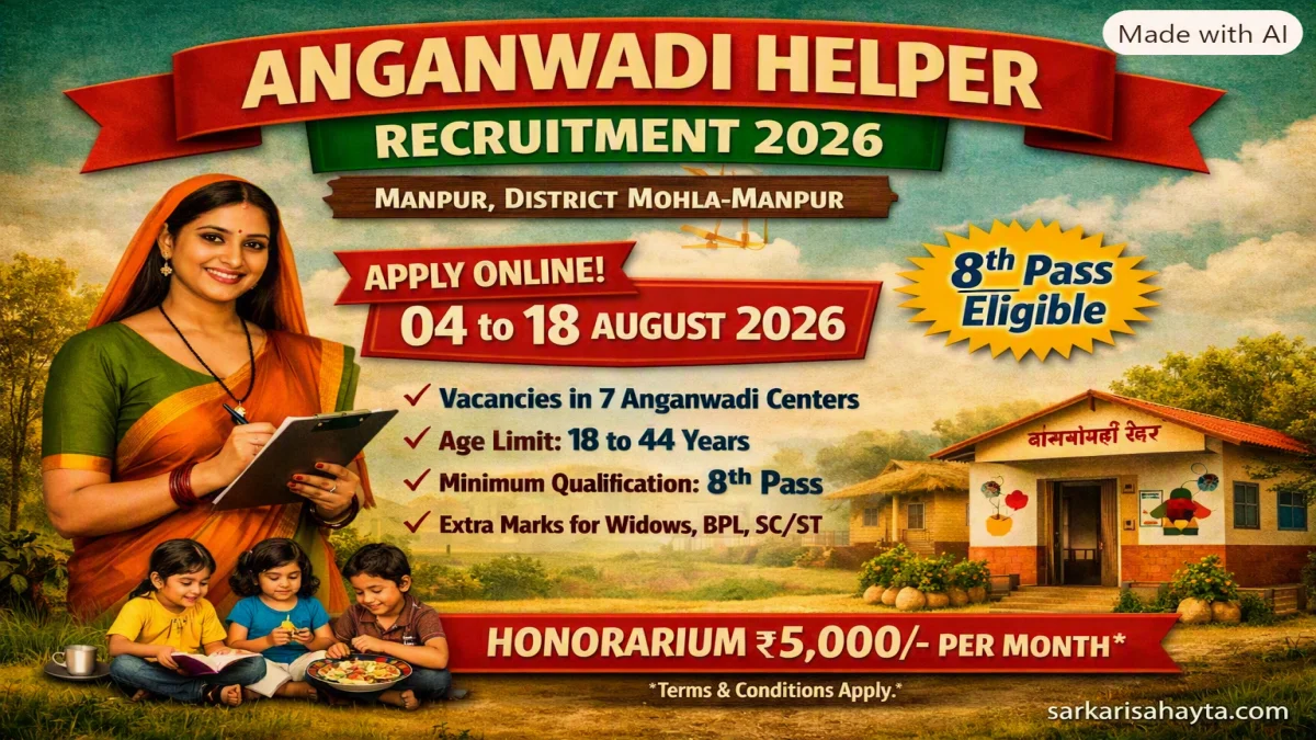 Anganwadi Helper Recruitment 2026 – Manpur, District Mohla-Manpur-Ambagarh Chowki (Chhattisgarh)