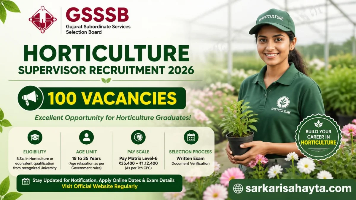 GSSSB Horticulture Supervisor Recruitment 2026 – 100 Vacancies, Eligibility, Age Limit & Pay Scale