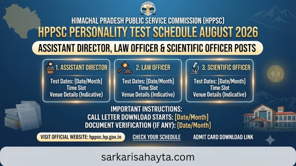 HPPSC Personality Test Schedule August 2026 – Assistant Director, Law Officer & Scientific Officer Posts