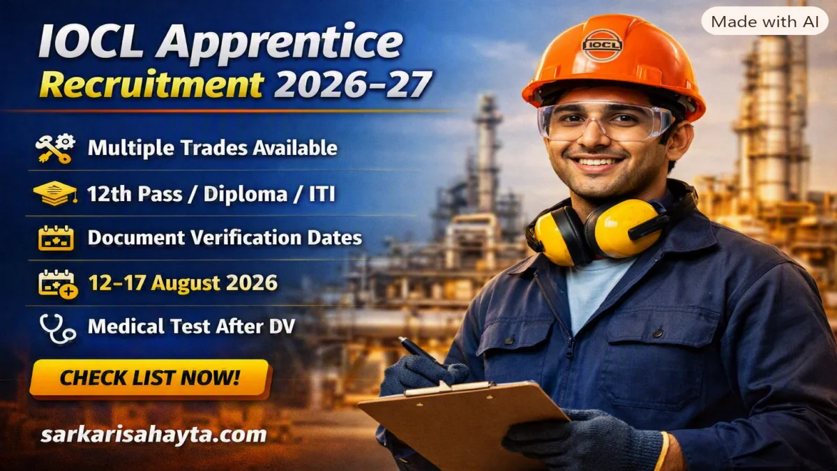IOCL Gujarat Refinery Apprentices 2026-27 – Document Verification List