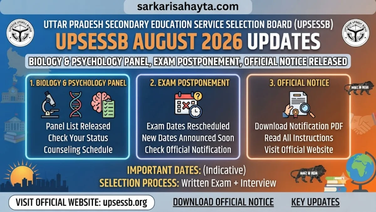 UPSESSB August 2026 Updates – Biology & Psychology Panel, Exam Postponement, Official Notice