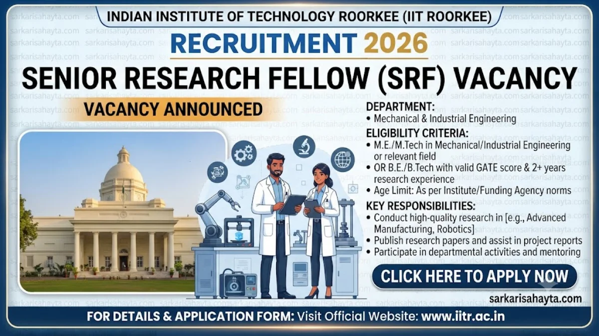 IIT Roorkee Recruitment 2026 – Senior Research Fellow (SRF) Vacancy in Mechanical & Industrial Engineering