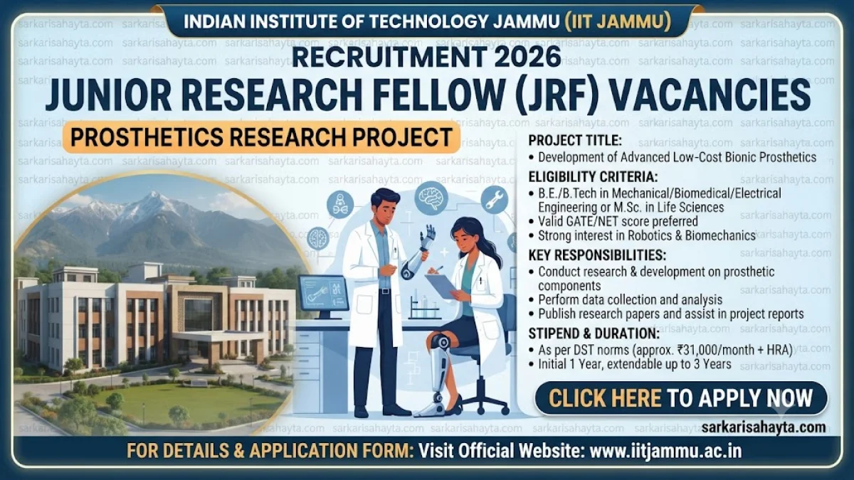 IIT Jammu Recruitment 2026 – Junior Research Fellow (JRF) Vacancies in Prosthetics Research Project