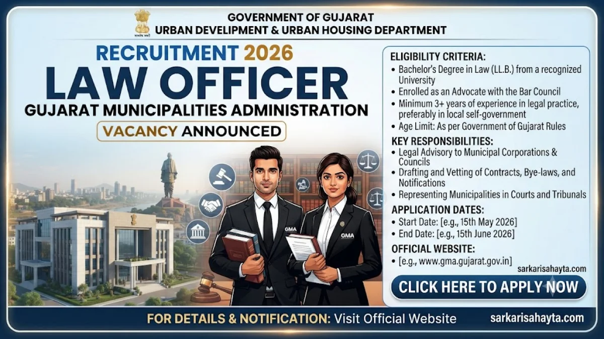 🧾 Gujarat Municipalities Administration – Law Officer Recruitment 2026