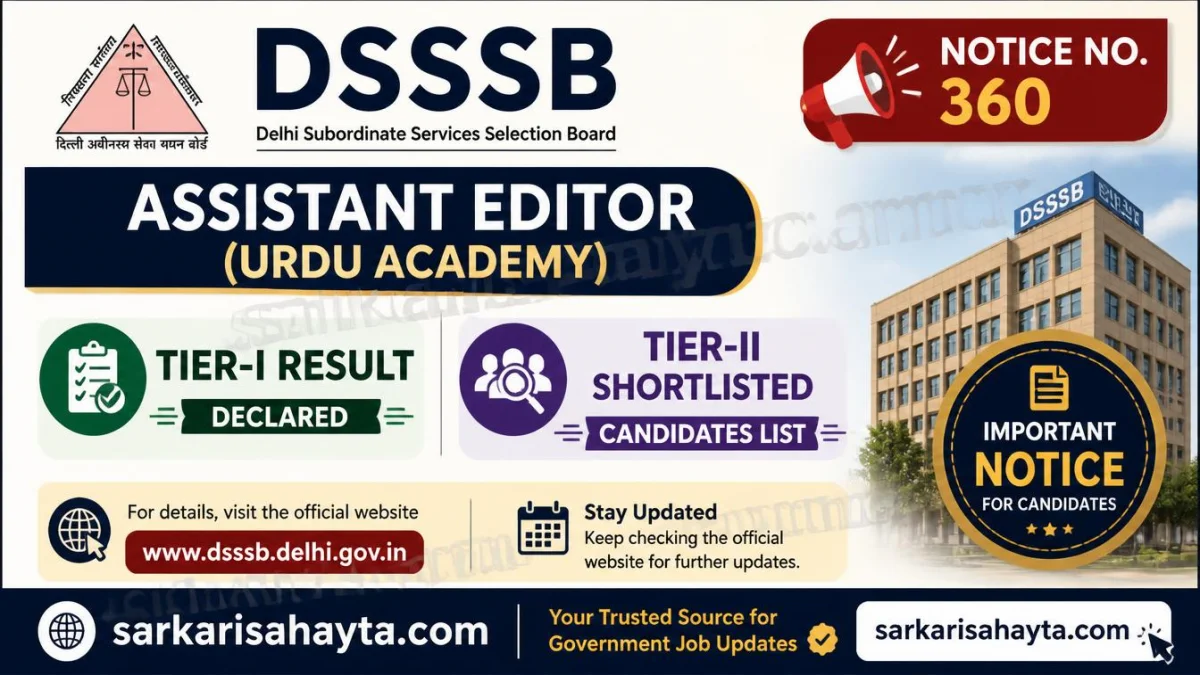 📰 DSSSB Notice No. 360 – Assistant Editor (Urdu Academy) Tier‑I Result & Tier‑II Shortlisting