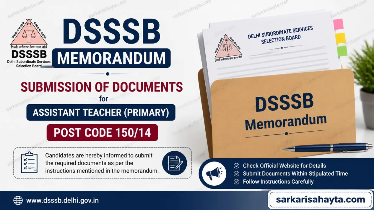 📢 DSSSB Memorandum – Submission of Documents for Assistant Teacher (Primary), Post Code 150/14