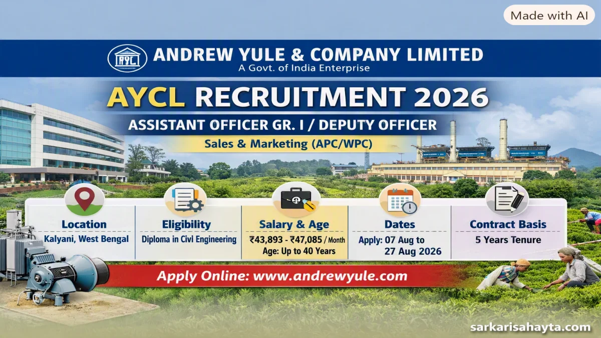 Andrew Yule & Company Limited Recruitment 2026 – Apply Online for Assistant Officer / Deputy Officer (Sales & Marketing – APC/WPC)