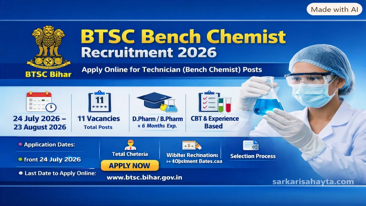 BTSC Bihar Recruitment 2026: Apply Online for Technician (Bench Chemist) Posts – Eligibility, Vacancies & Selection Process