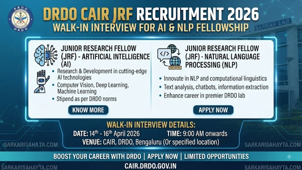 DRDO CAIR JRF Recruitment 2026 – Walk‑In Interview for AI & NLP Fellowship