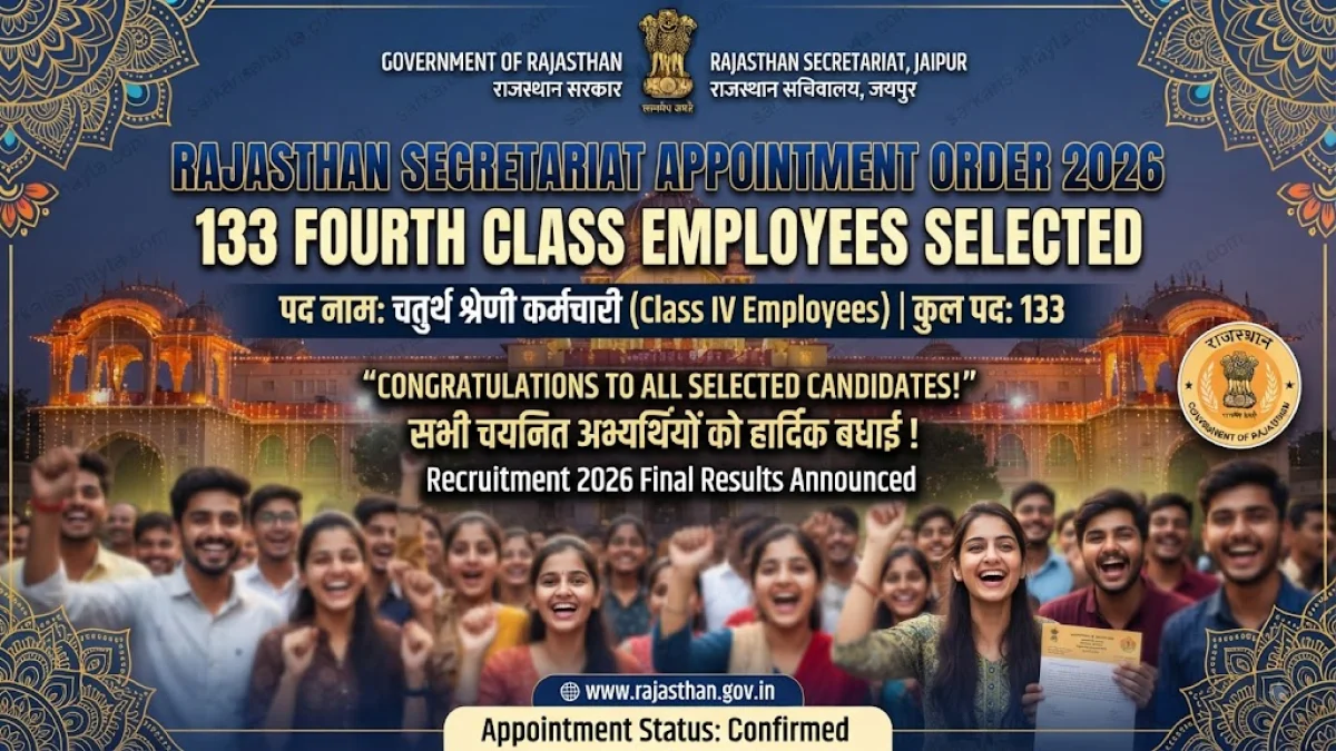 Rajasthan Secretariat Appointment Order 2026 – 133 Fourth Class Employees Selected