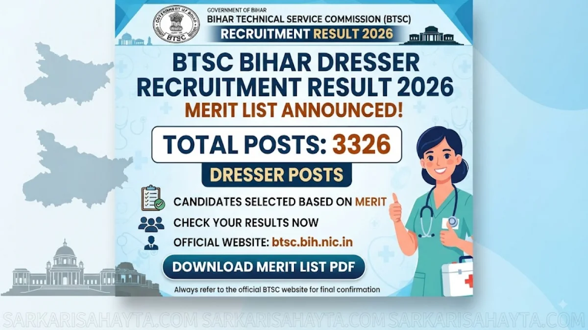 BTSC Bihar Dresser Recruitment Result 2026 – Merit List for 3326 Posts